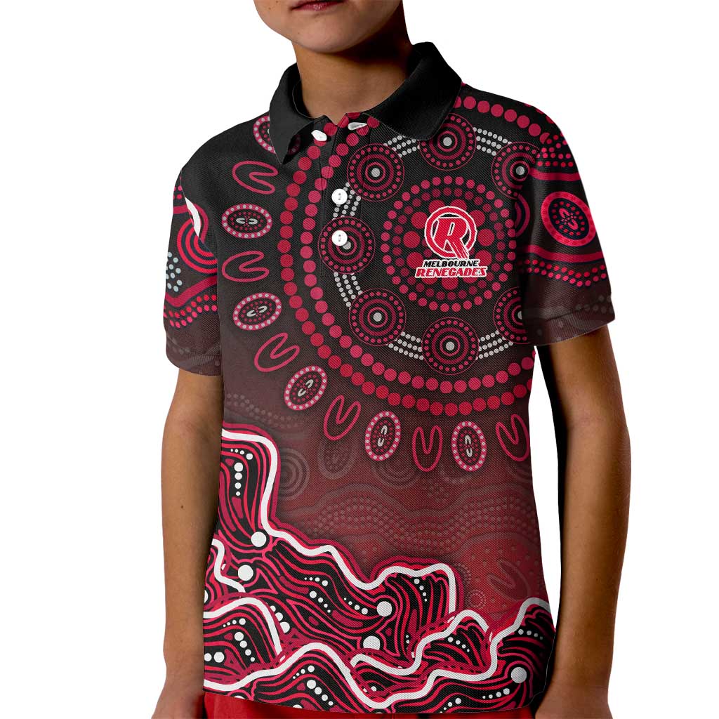 Melbourne Renegades Cricket Mascot Kid Polo Shirt Aboriginal Dot Art Red And Black Tribal Pattern