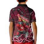 Melbourne Renegades Cricket Mascot Kid Polo Shirt Aboriginal Dot Art Red And Black Tribal Pattern