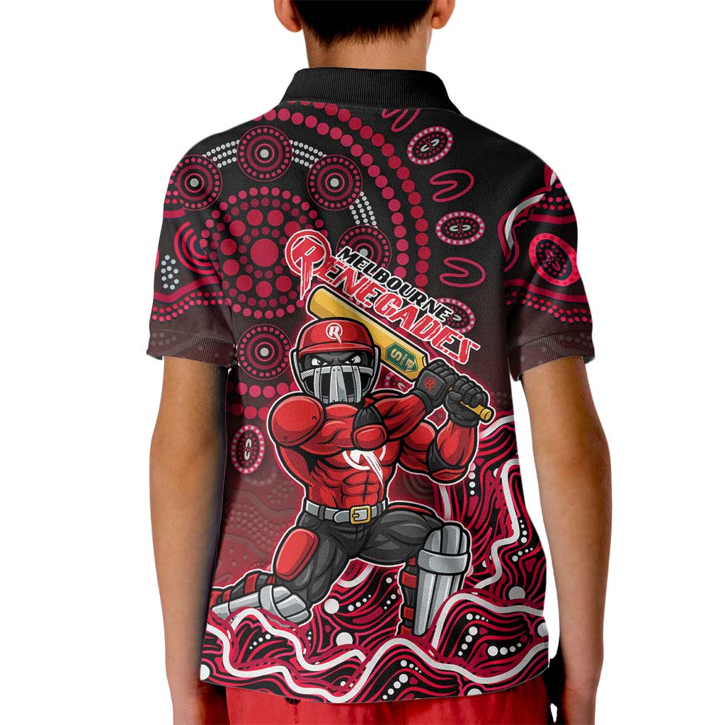 Melbourne Renegades Cricket Mascot Kid Polo Shirt Aboriginal Dot Art Red And Black Tribal Pattern