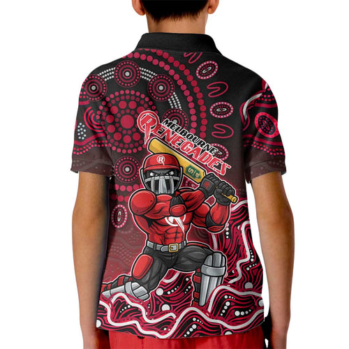 Melbourne Renegades Cricket Mascot Kid Polo Shirt Aboriginal Dot Art Red And Black Tribal Pattern
