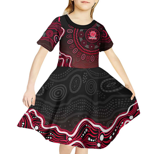 Melbourne Renegades Cricket Mascot Kid Short Sleeve Dress Aboriginal Dot Art Red And Black Tribal Pattern