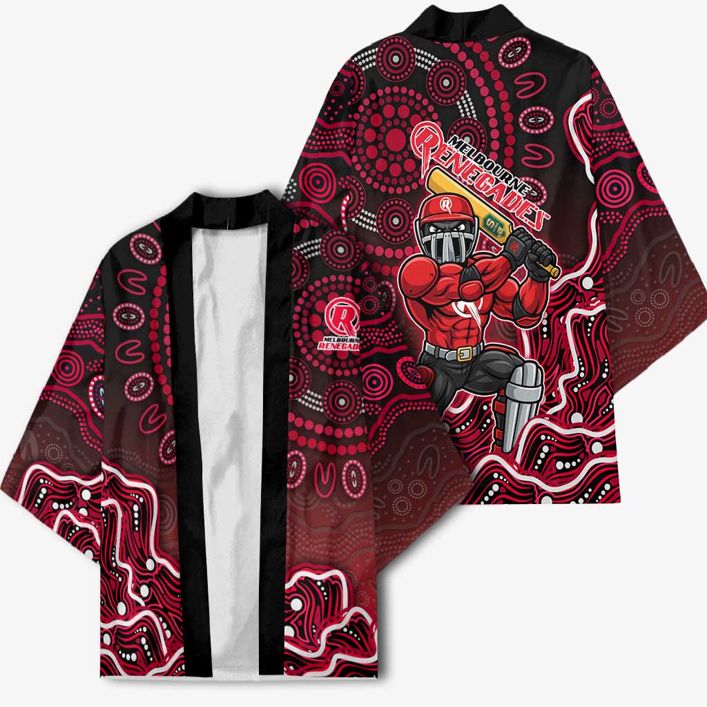 Melbourne Renegades Cricket Mascot Kimono Aboriginal Dot Art Red And Black Tribal Pattern