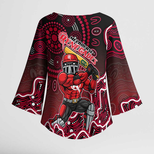 Melbourne Renegades Cricket Mascot Kimono Sleeve Blouse Aboriginal Dot Art Red And Black Tribal Pattern