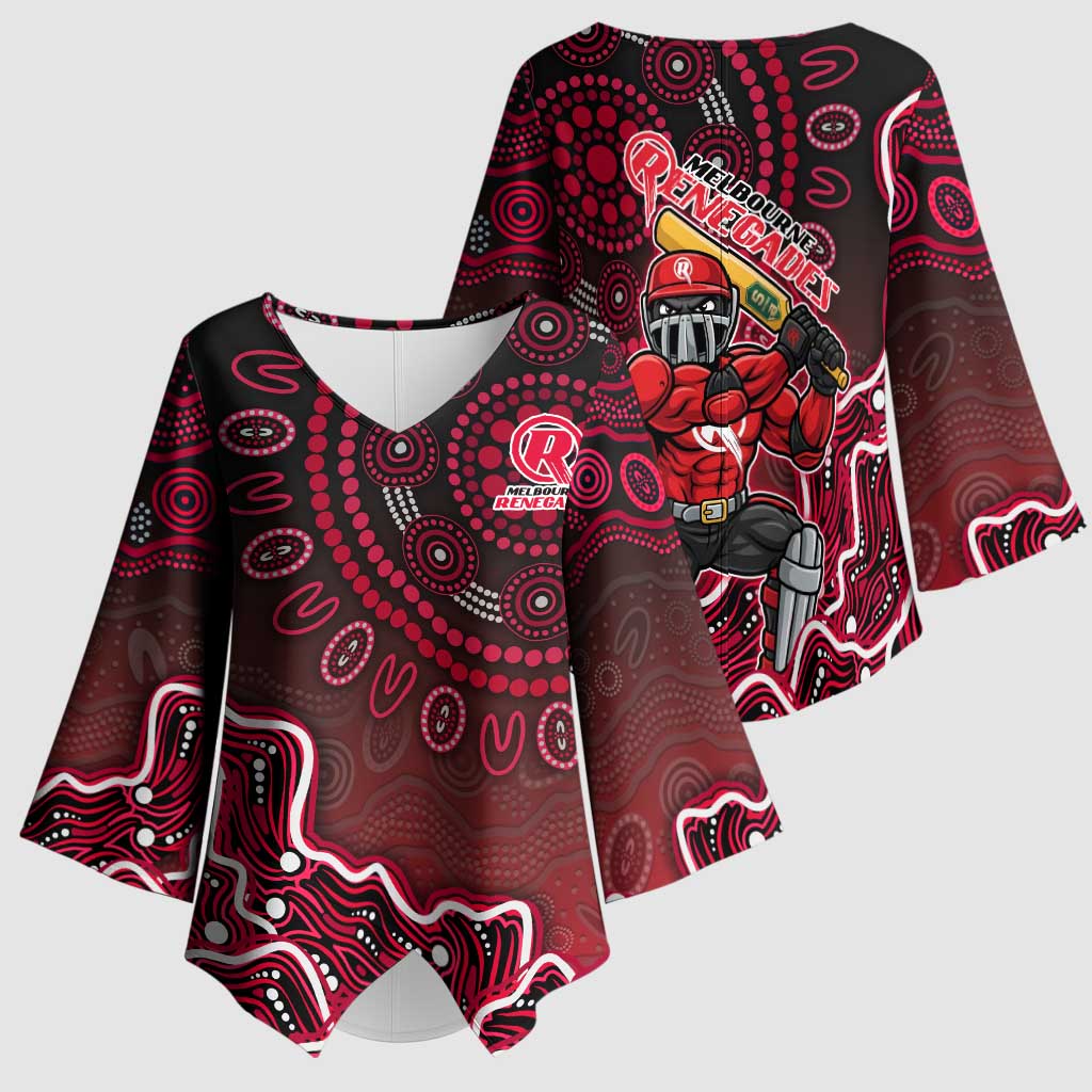 Melbourne Renegades Cricket Mascot Kimono Sleeve Blouse Aboriginal Dot Art Red And Black Tribal Pattern