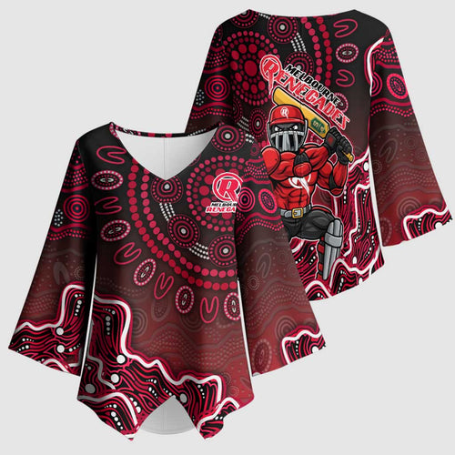 Melbourne Renegades Cricket Mascot Kimono Sleeve Blouse Aboriginal Dot Art Red And Black Tribal Pattern