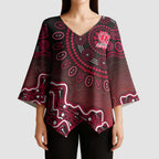 Melbourne Renegades Cricket Mascot Kimono Sleeve Blouse Aboriginal Dot Art Red And Black Tribal Pattern