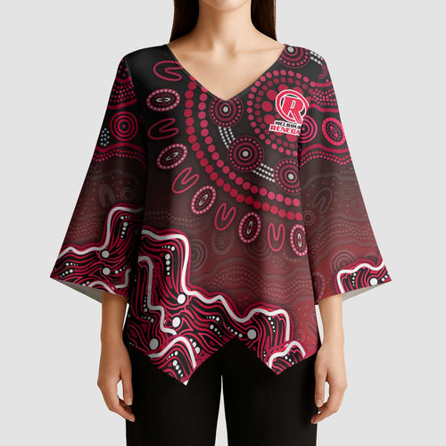 Melbourne Renegades Cricket Mascot Kimono Sleeve Blouse Aboriginal Dot Art Red And Black Tribal Pattern