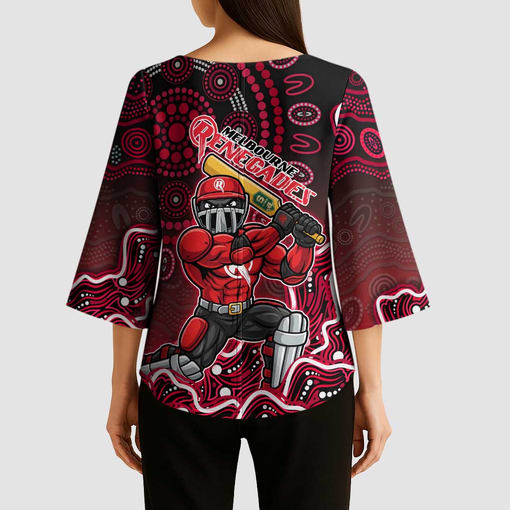 Melbourne Renegades Cricket Mascot Kimono Sleeve Blouse Aboriginal Dot Art Red And Black Tribal Pattern