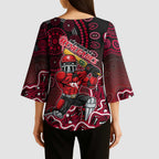 Melbourne Renegades Cricket Mascot Kimono Sleeve Blouse Aboriginal Dot Art Red And Black Tribal Pattern