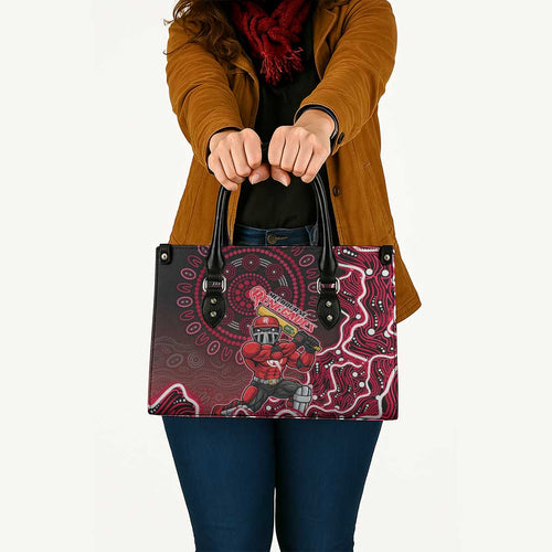 Melbourne Renegades Cricket Mascot Leather Bag Aboriginal Dot Art Red And Black Tribal Pattern