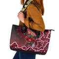 Melbourne Renegades Cricket Mascot Leather Tote Bag Aboriginal Dot Art Red And Black Tribal Pattern