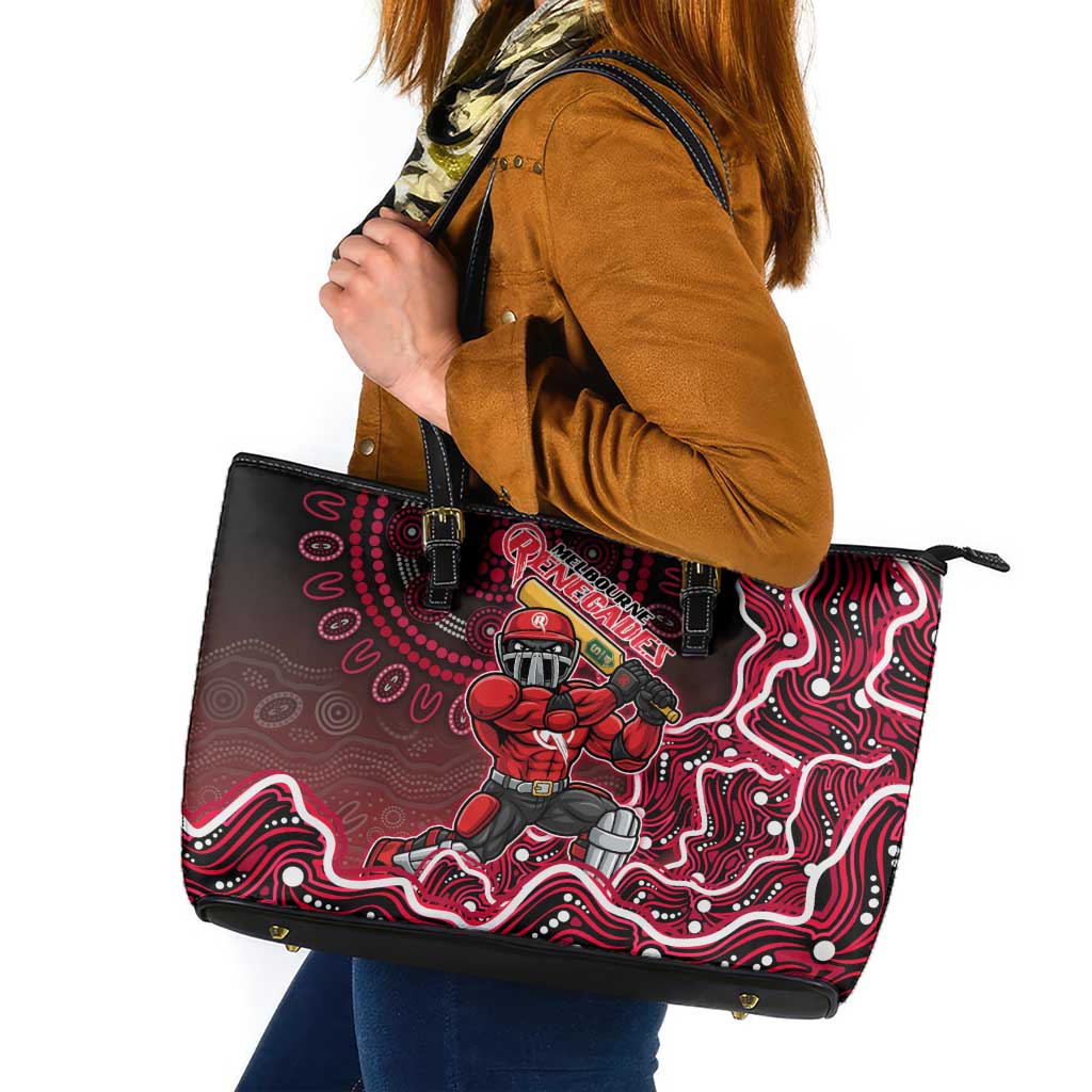 Melbourne Renegades Cricket Mascot Leather Tote Bag Aboriginal Dot Art Red And Black Tribal Pattern