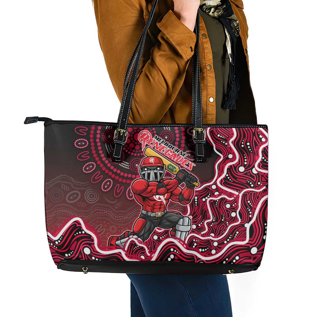 Melbourne Renegades Cricket Mascot Leather Tote Bag Aboriginal Dot Art Red And Black Tribal Pattern