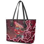 Melbourne Renegades Cricket Mascot Leather Tote Bag Aboriginal Dot Art Red And Black Tribal Pattern