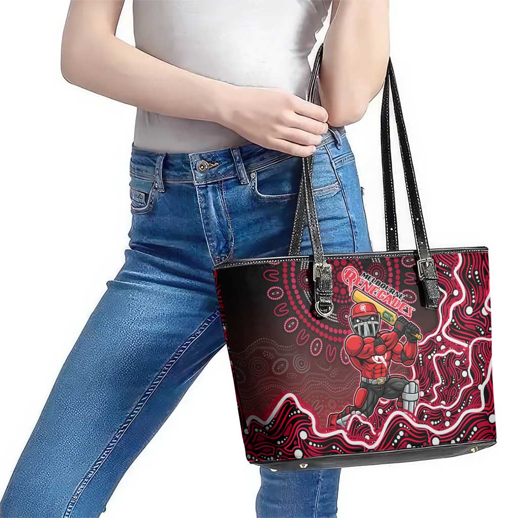 Melbourne Renegades Cricket Mascot Leather Tote Bag Aboriginal Dot Art Red And Black Tribal Pattern