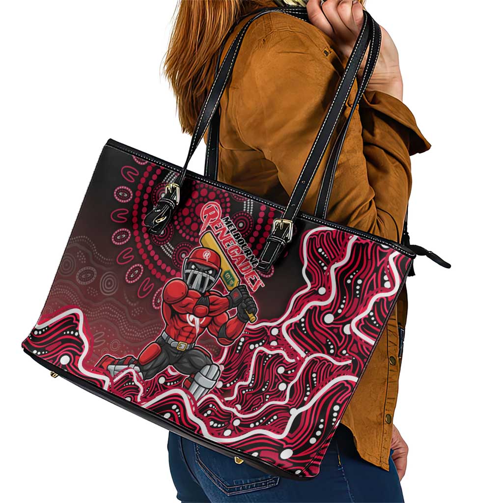 Melbourne Renegades Cricket Mascot Leather Tote Bag Aboriginal Dot Art Red And Black Tribal Pattern
