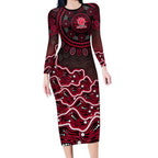 Melbourne Renegades Cricket Mascot Long Sleeve Bodycon Dress Aboriginal Dot Art Red And Black Tribal Pattern