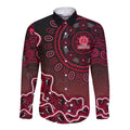 Melbourne Renegades Cricket Mascot Long Sleeve Button Shirt Aboriginal Dot Art Red And Black Tribal Pattern
