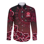 Melbourne Renegades Cricket Mascot Long Sleeve Button Shirt Aboriginal Dot Art Red And Black Tribal Pattern