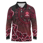 Melbourne Renegades Cricket Mascot Long Sleeve Polo Shirt Aboriginal Dot Art Red And Black Tribal Pattern