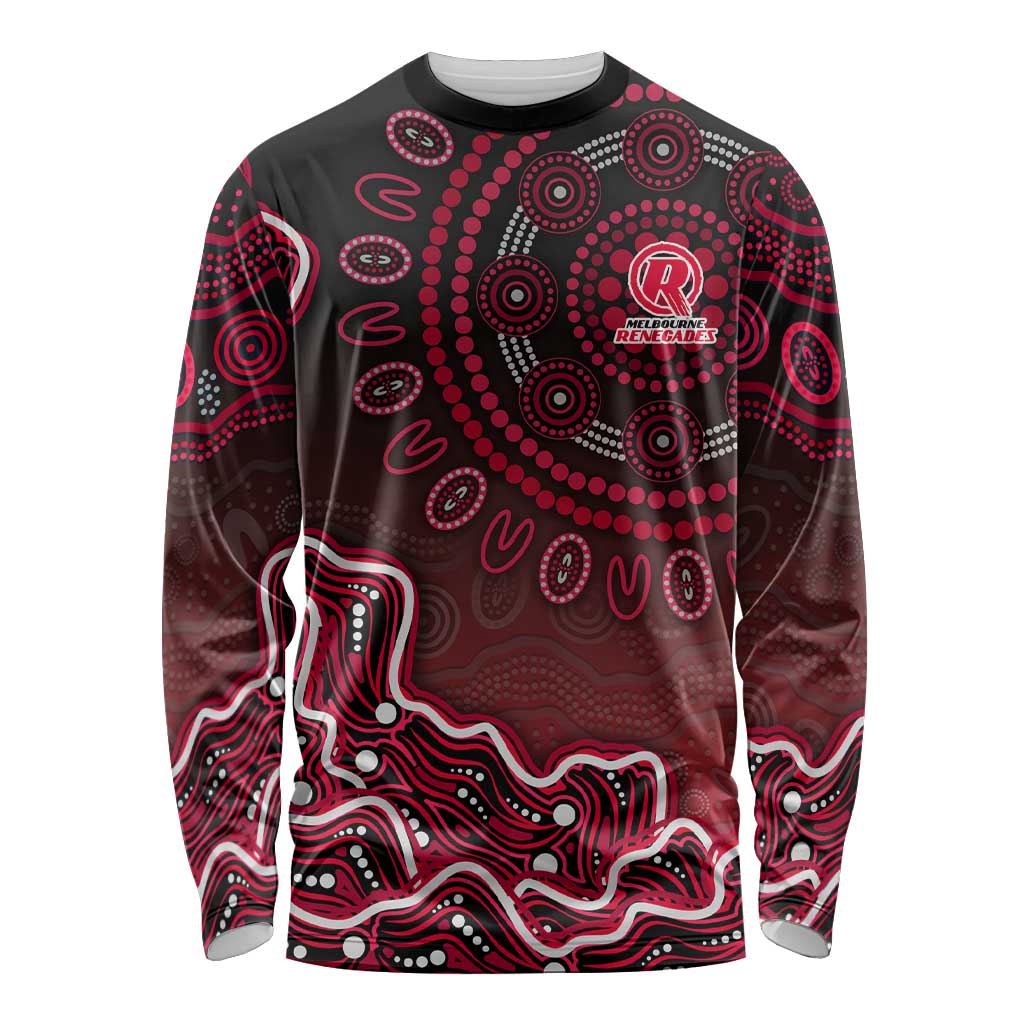 Melbourne Renegades Cricket Mascot Long Sleeve Shirt Aboriginal Dot Art Red And Black Tribal Pattern