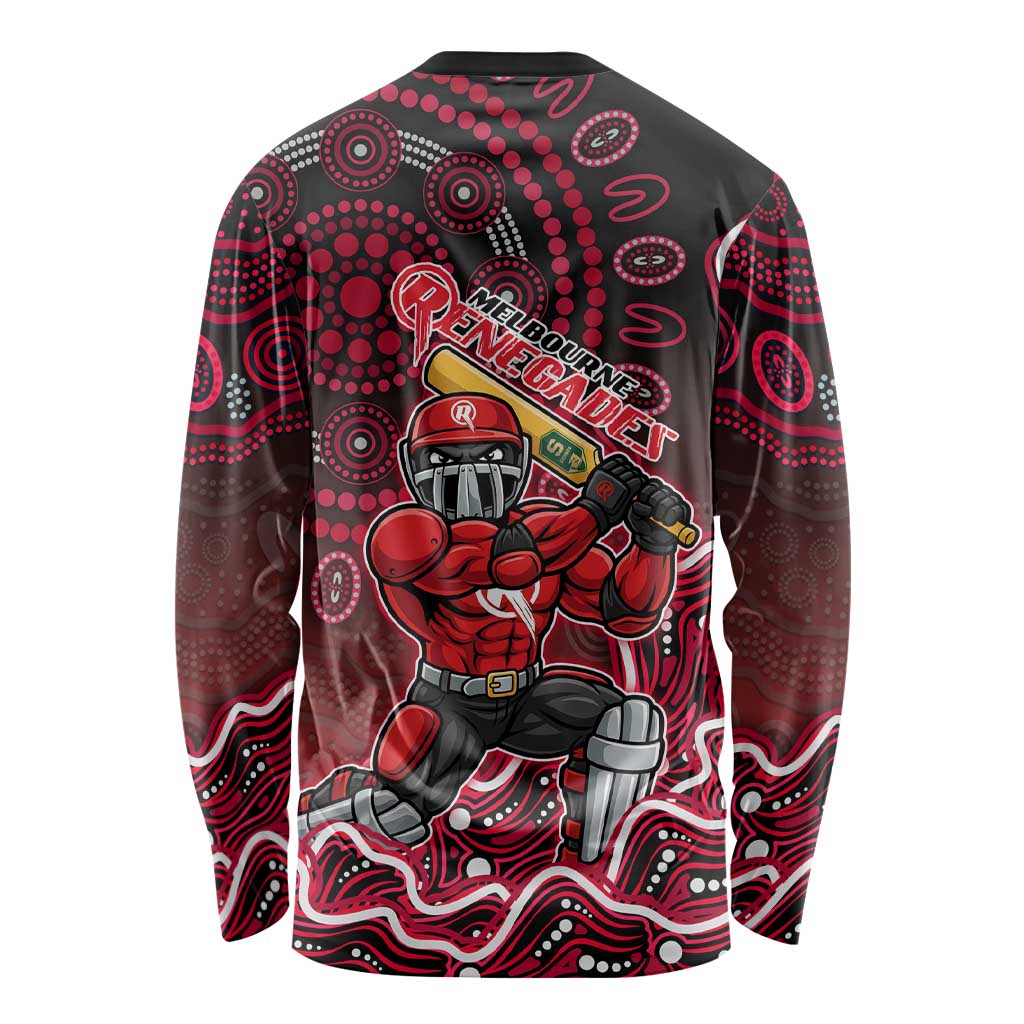Melbourne Renegades Cricket Mascot Long Sleeve Shirt Aboriginal Dot Art Red And Black Tribal Pattern