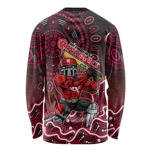 Melbourne Renegades Cricket Mascot Long Sleeve Shirt Aboriginal Dot Art Red And Black Tribal Pattern