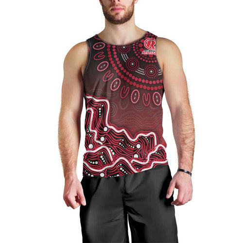 Melbourne Renegades Cricket Mascot Men Tank Top Aboriginal Dot Art Red And Black Tribal Pattern