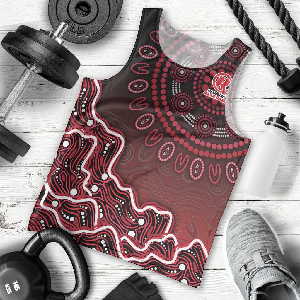 Melbourne Renegades Cricket Mascot Men Tank Top Aboriginal Dot Art Red And Black Tribal Pattern