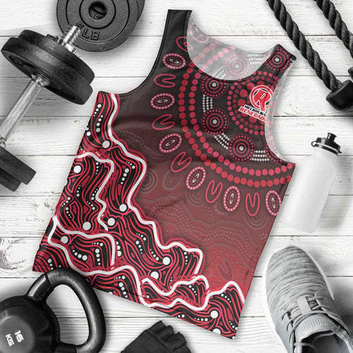 Melbourne Renegades Cricket Mascot Men Tank Top Aboriginal Dot Art Red And Black Tribal Pattern