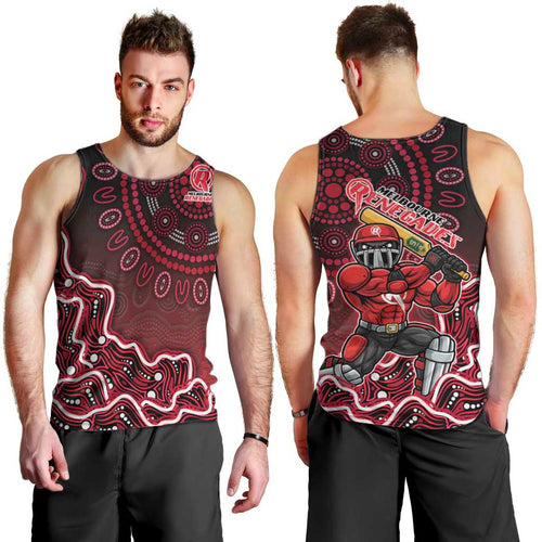 Melbourne Renegades Cricket Mascot Men Tank Top Aboriginal Dot Art Red And Black Tribal Pattern