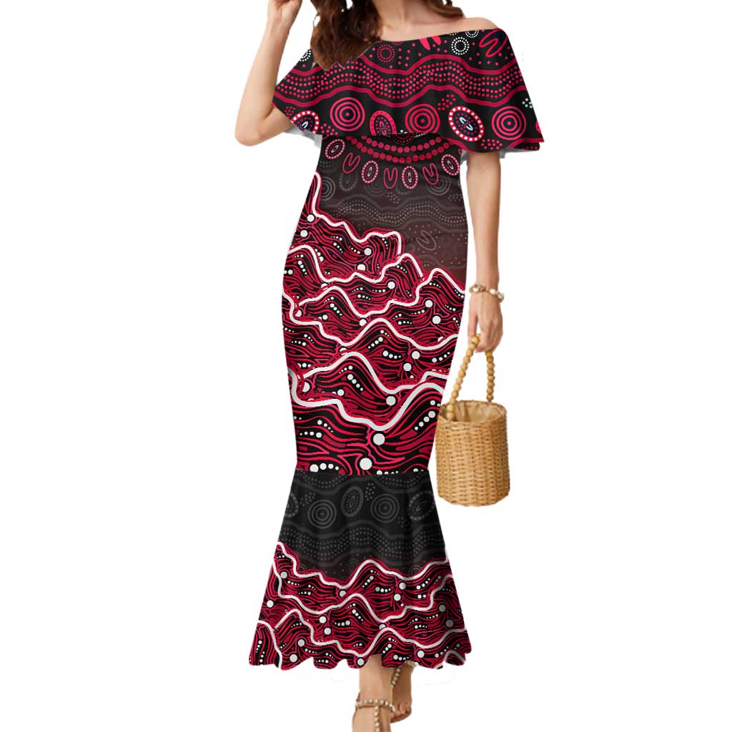 Melbourne Renegades Cricket Mascot Mermaid Dress Aboriginal Dot Art Red And Black Tribal Pattern