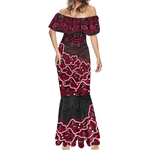 Melbourne Renegades Cricket Mascot Mermaid Dress Aboriginal Dot Art Red And Black Tribal Pattern