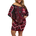 Melbourne Renegades Cricket Mascot Off Shoulder Short Dress Aboriginal Dot Art Red And Black Tribal Pattern