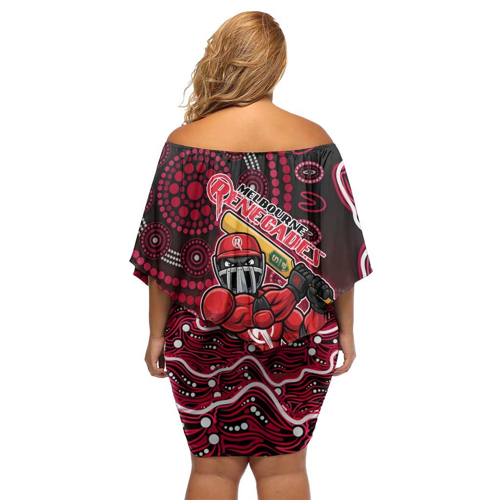 Melbourne Renegades Cricket Mascot Off Shoulder Short Dress Aboriginal Dot Art Red And Black Tribal Pattern