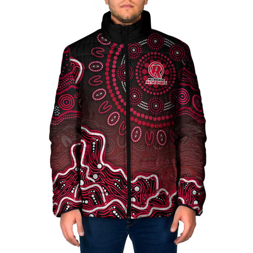 Melbourne Renegades Cricket Mascot Padded Jacket Aboriginal Dot Art Red And Black Tribal Pattern
