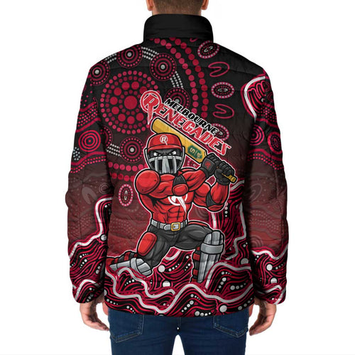 Melbourne Renegades Cricket Mascot Padded Jacket Aboriginal Dot Art Red And Black Tribal Pattern
