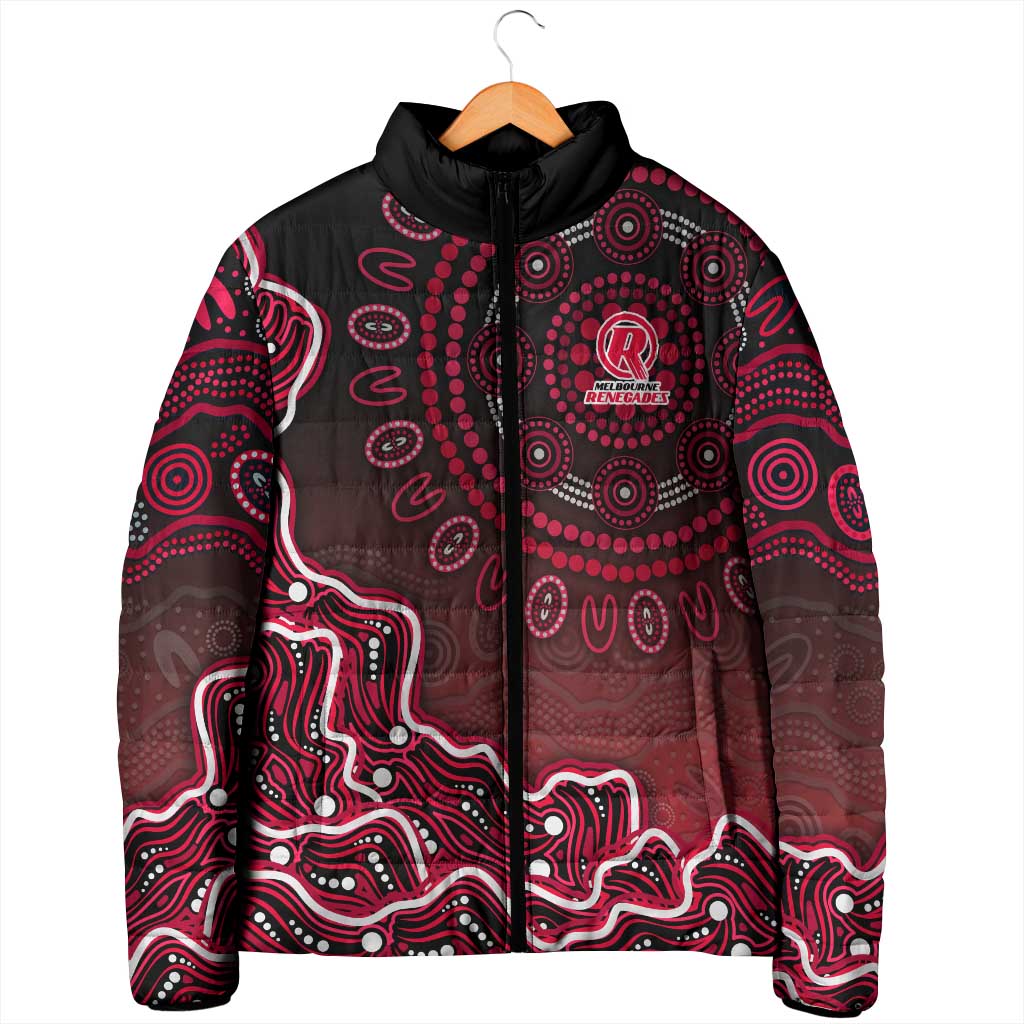 Melbourne Renegades Cricket Mascot Padded Jacket Aboriginal Dot Art Red And Black Tribal Pattern