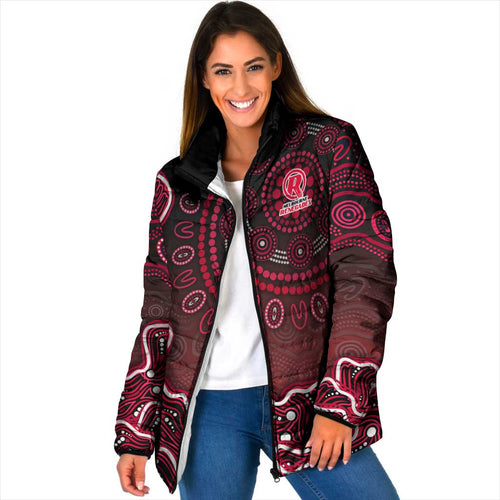 Melbourne Renegades Cricket Mascot Padded Jacket Aboriginal Dot Art Red And Black Tribal Pattern