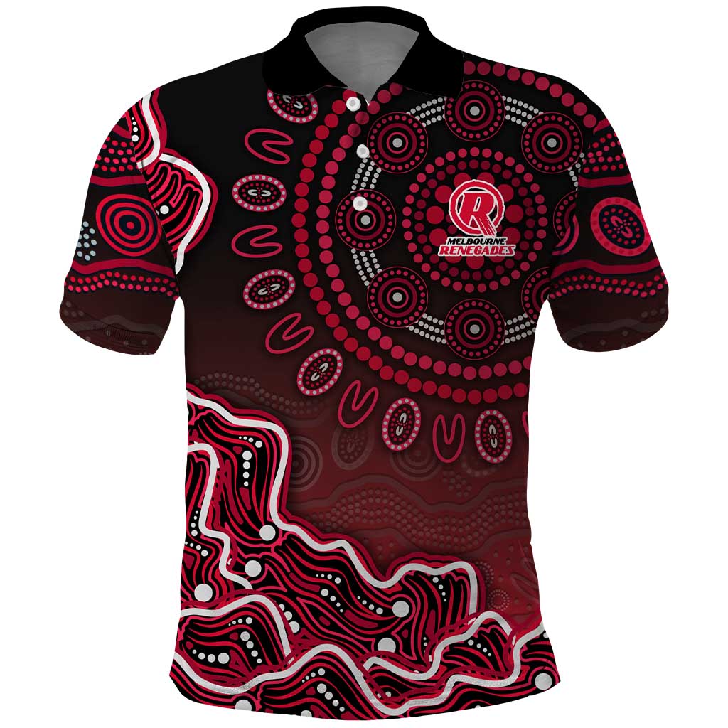 Melbourne Renegades Cricket Mascot Polo Shirt Aboriginal Dot Art Red And Black Tribal Pattern