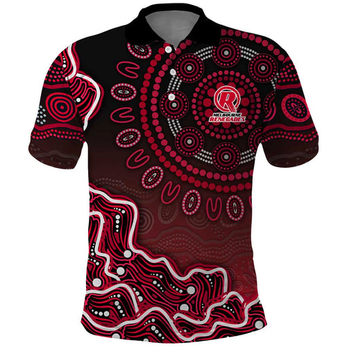 Melbourne Renegades Cricket Mascot Polo Shirt Aboriginal Dot Art Red And Black Tribal Pattern