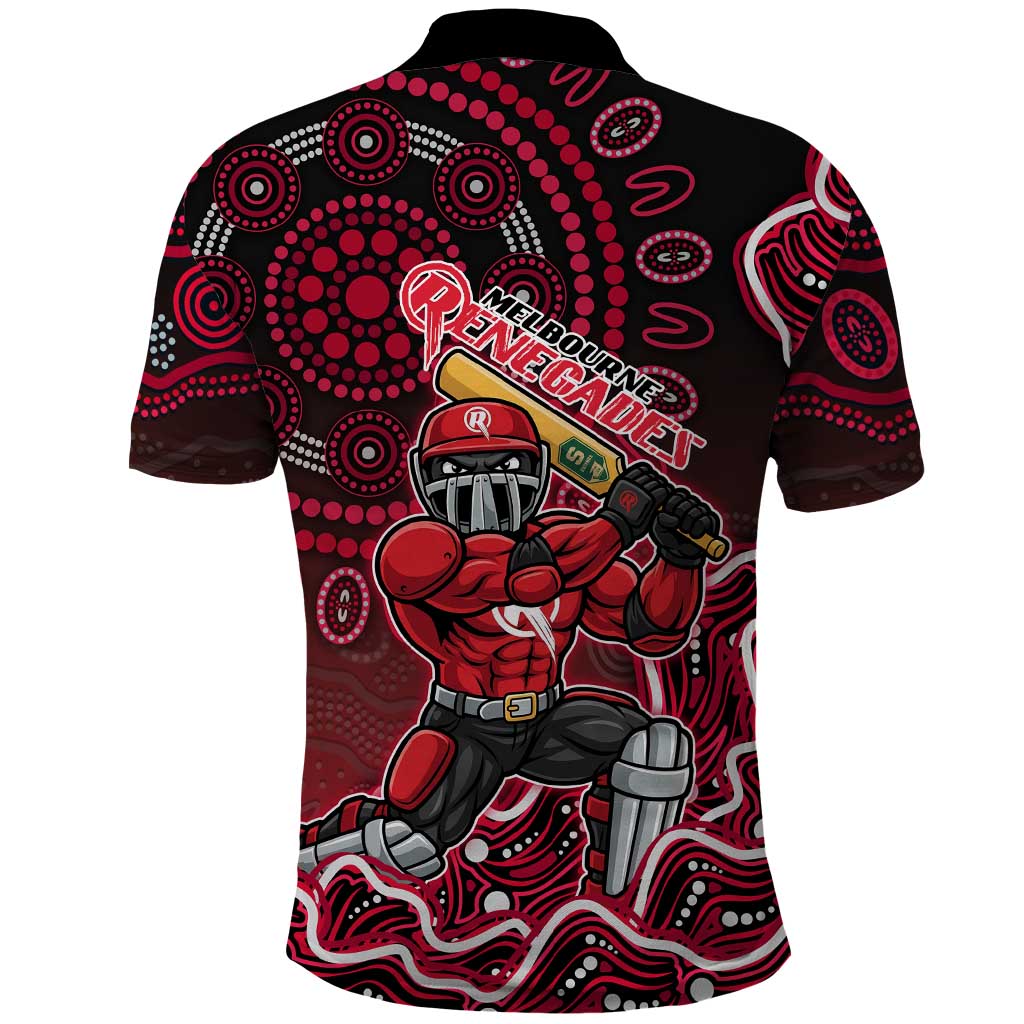 Melbourne Renegades Cricket Mascot Polo Shirt Aboriginal Dot Art Red And Black Tribal Pattern