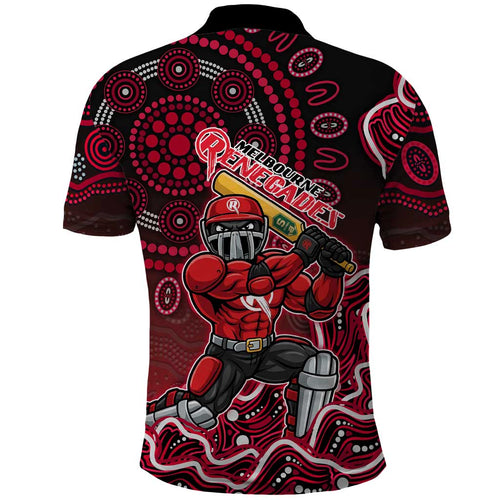 Melbourne Renegades Cricket Mascot Polo Shirt Aboriginal Dot Art Red And Black Tribal Pattern