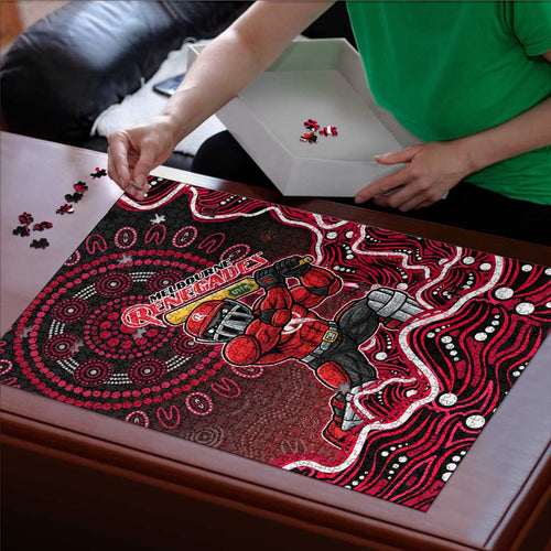 Melbourne Renegades Cricket Mascot Puzzle Aboriginal Dot Art Red And Black Tribal Pattern