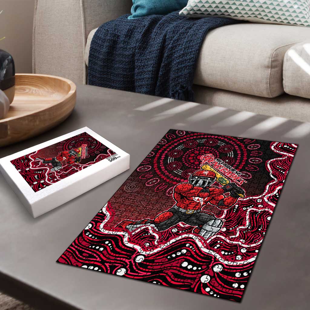 Melbourne Renegades Cricket Mascot Puzzle Aboriginal Dot Art Red And Black Tribal Pattern