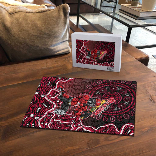 Melbourne Renegades Cricket Mascot Puzzle Aboriginal Dot Art Red And Black Tribal Pattern