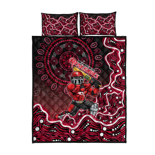 Melbourne Renegades Cricket Mascot Quilt Bed Set Aboriginal Dot Art Red And Black Tribal Pattern