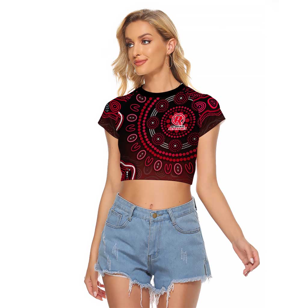 Melbourne Renegades Cricket Mascot Raglan Cropped T Shirt Aboriginal Dot Art Red And Black Tribal Pattern