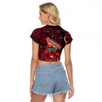 Melbourne Renegades Cricket Mascot Raglan Cropped T Shirt Aboriginal Dot Art Red And Black Tribal Pattern