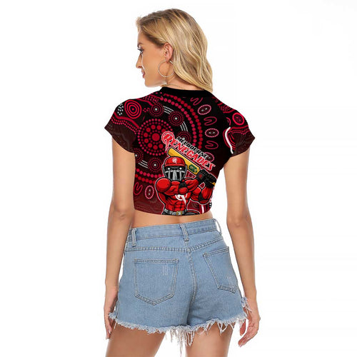 Melbourne Renegades Cricket Mascot Raglan Cropped T Shirt Aboriginal Dot Art Red And Black Tribal Pattern